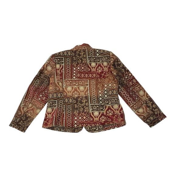Vintage Christopher & Banks L Brown Floral Foliage Geometric Tapestry Blazer - Picture 9 of 9